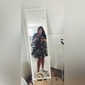 Green and white orchid summer Midi dress